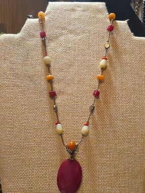 Lia Sophia Red Aventurine Pendant Beaded Necklace